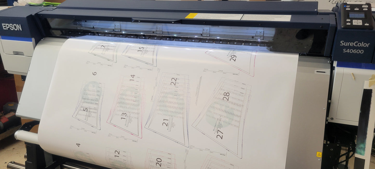 Epson SureColor S40600 wide-format printer printing a sewing pattern on Sihl PostArt Paper