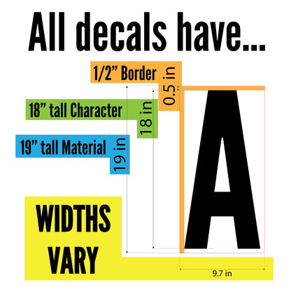 InkBird Print Studio 18 narrow black vinyl letter & number decals, permanent adhesive, 0.5 border, white background.