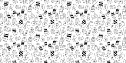 InkBird Print Studio vinyl wrapping paper with black and white hand-drawn gift boxes and bows, unique for stylish custom gift wrap.