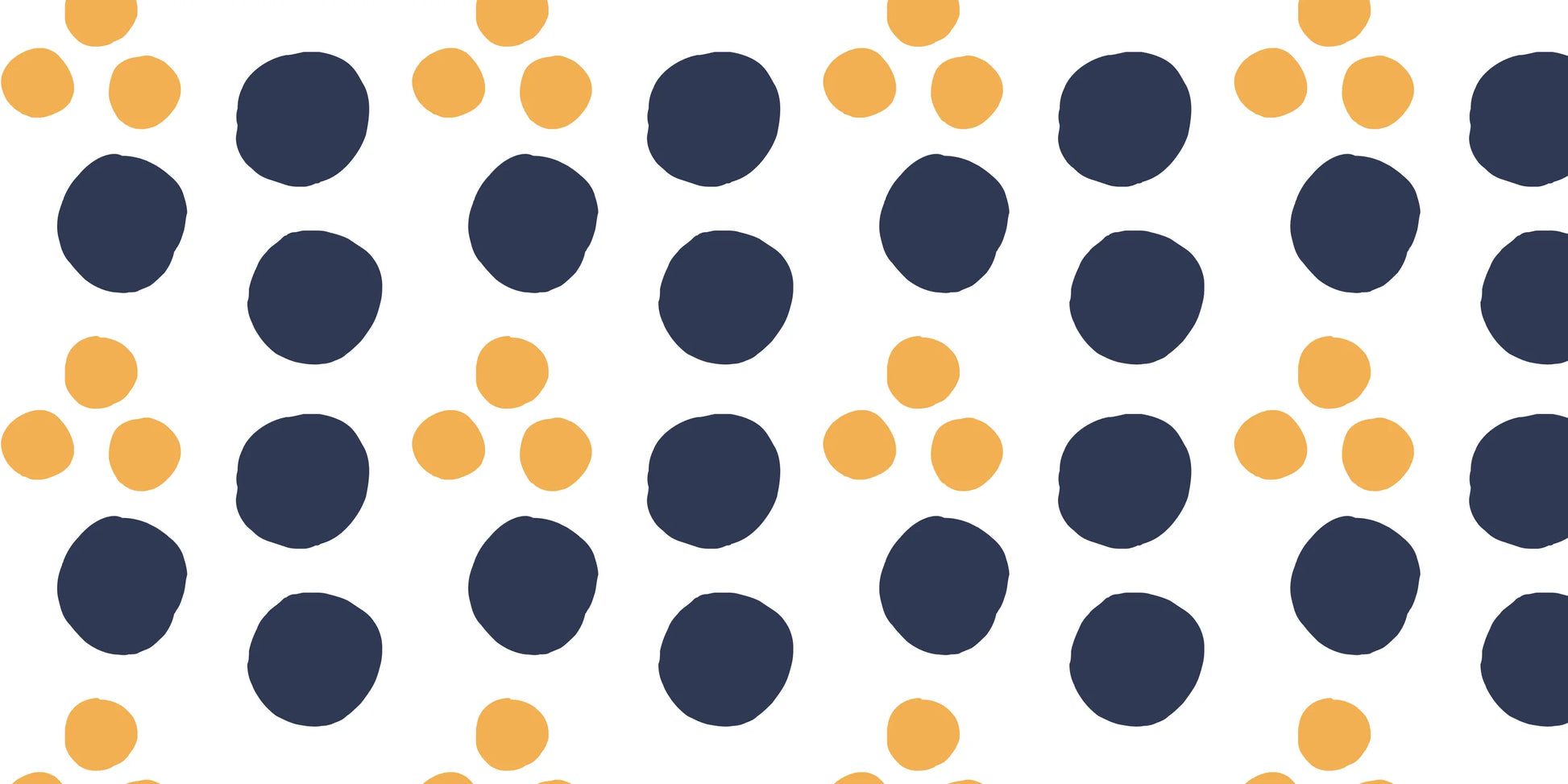InkBird Print Studio vinyl gift wrap with large navy blue dots, small yellow-orange clusters on white; playful hand-drawn style.