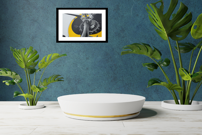 TMB-3 Avenger 309 WWII bomber vinyl screen print by Claire Davis of InkBird, yellow and black abstract art, unframed, modern decor.
