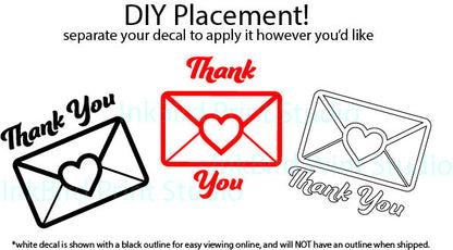 Vinyl adhesive Thank You Mailbox Decal by InkBird features 3 heart envelopes and Thank You in black, red, outline; placement guide included.
